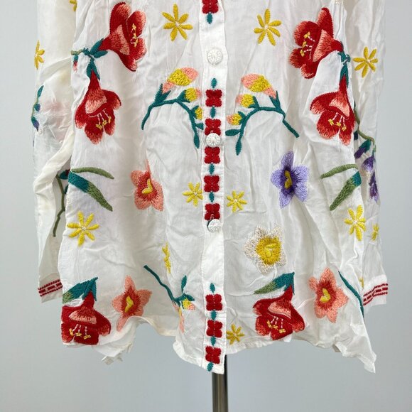 NWOT Johnny Was Texa Embroidered Floral Top Button-Down Tunic Shirt Blouse Sz S - Picture 4 of 15